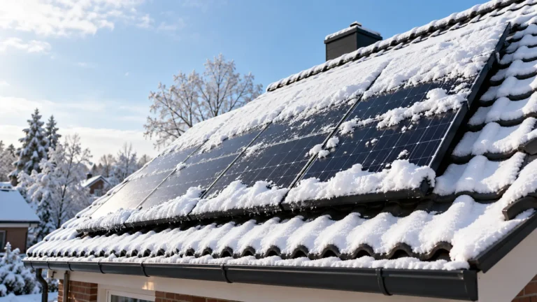 Sneeuwbedekte zonnepanelen op dak